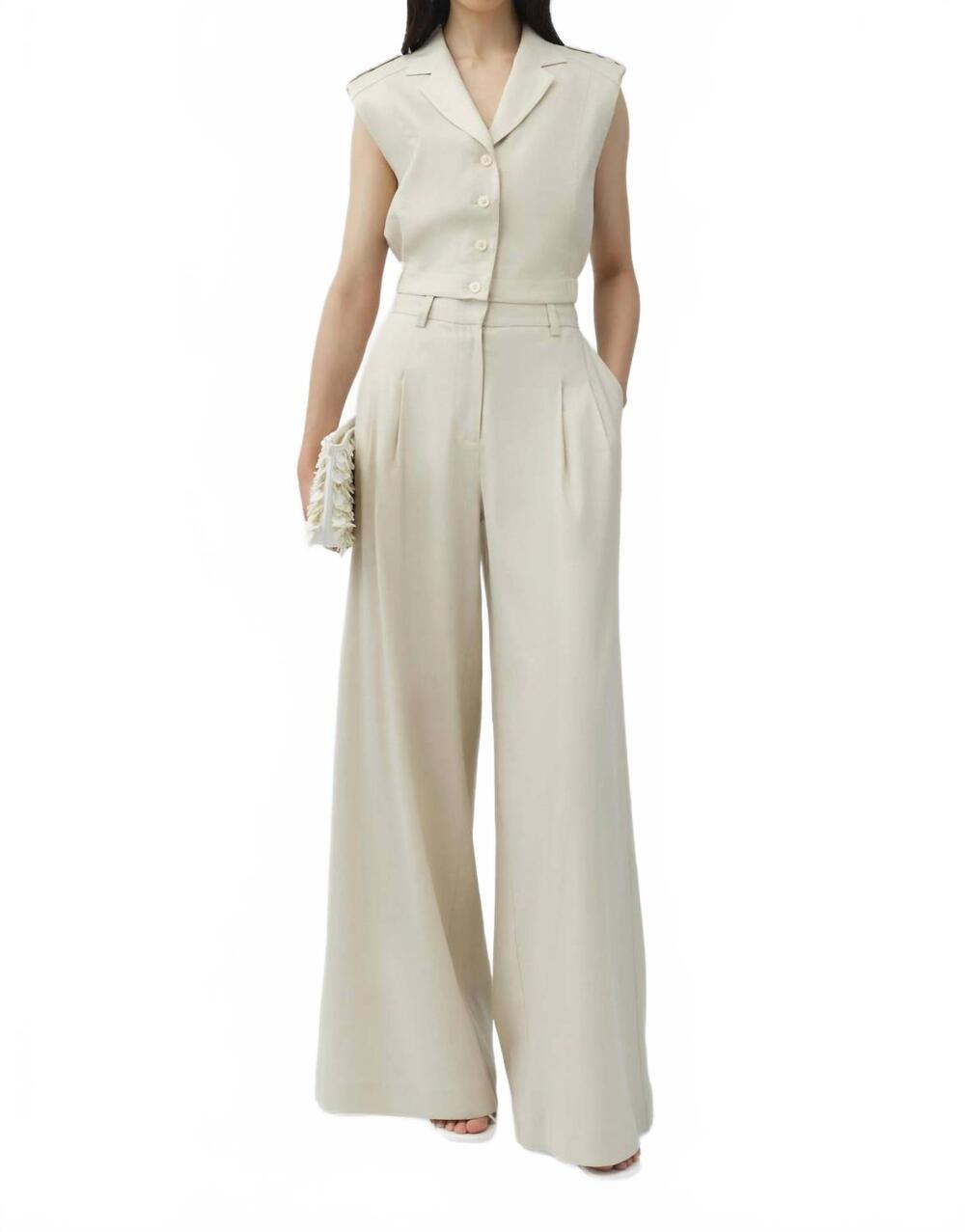 NEW JONATHAN SIMKHAI ramsey linen wide leg pant in sand